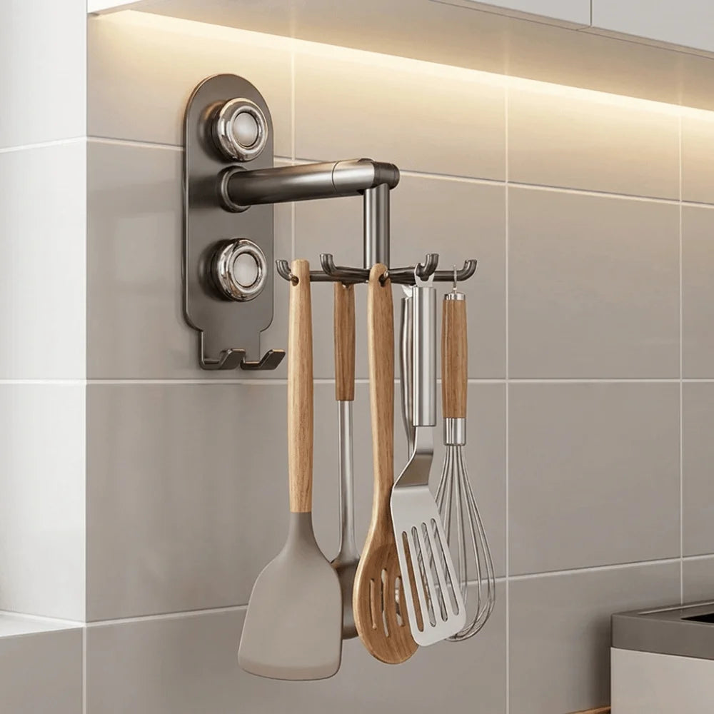 accessoire cuisine rangement rotatif spatules couteau pince moderne adhésif gris bois blanc