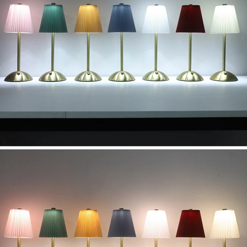 lampe table moderne plissée abat jour multicolore rechargeable tactile usb