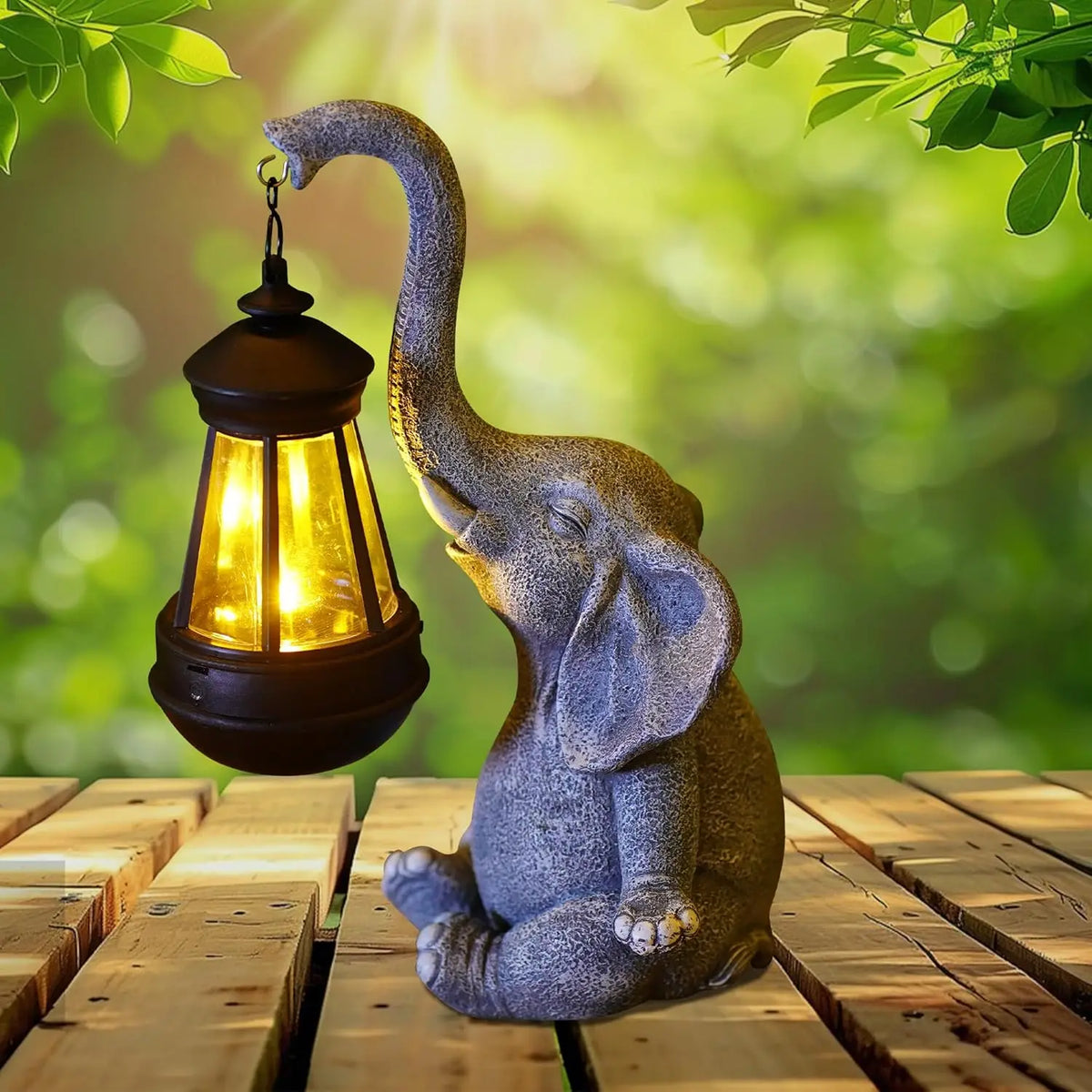 statue éléphant gris texture granulée réaliste lampe solaire led crochetextérieur jardin terrace decoration