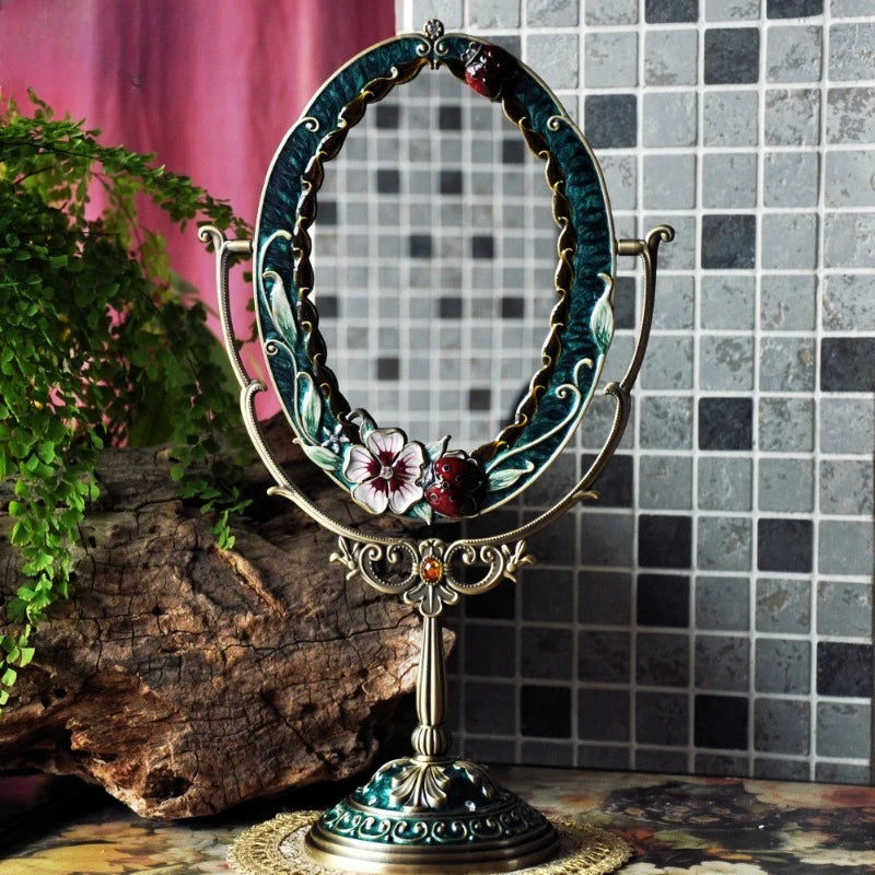 miroir table art nouveau fleurs ornements vert doré rouge noir