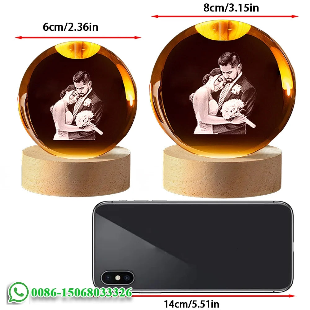veilleuse cristal personnalisée photo couple famille animaux sépia transparent chambre