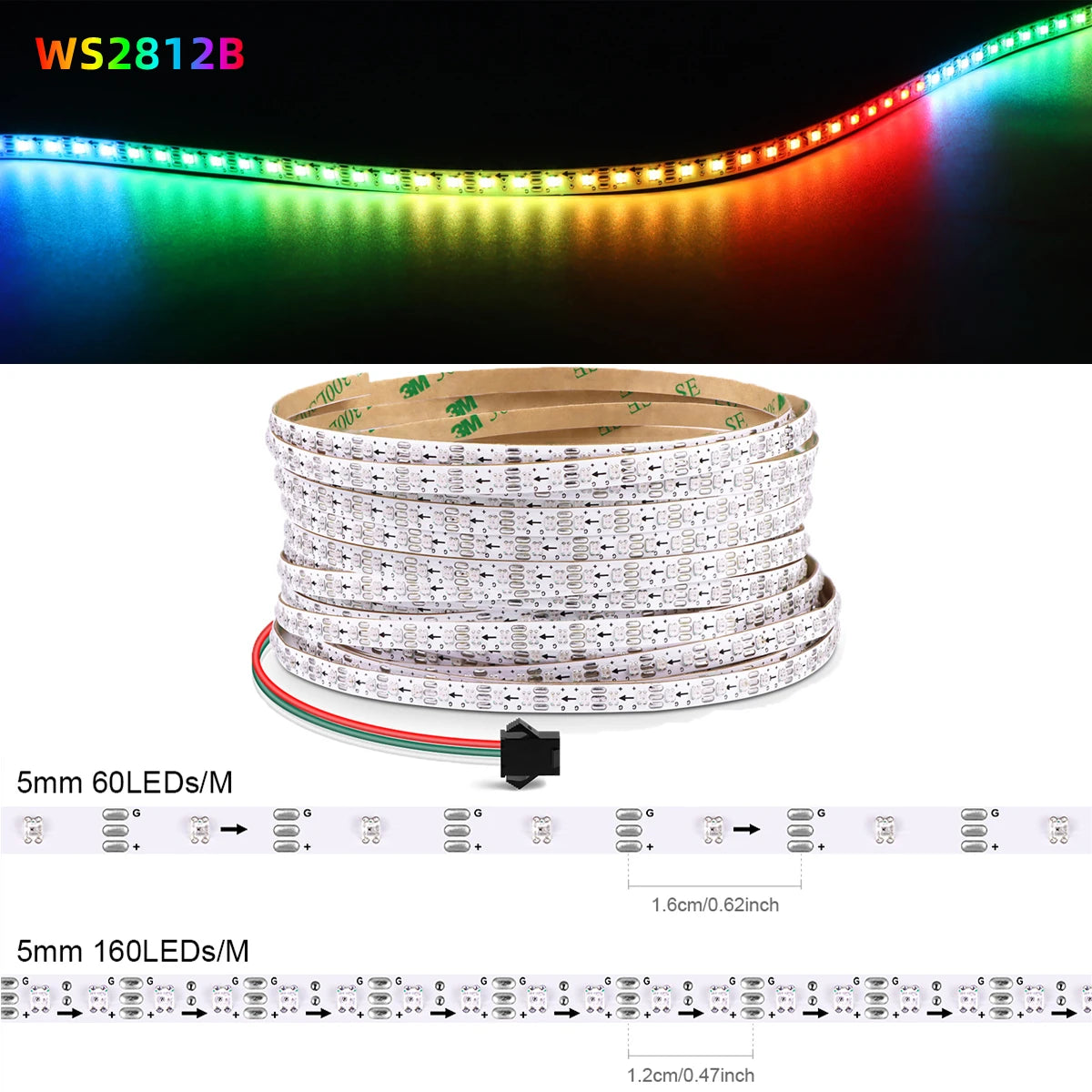 ruban led flexible 5mm 60leds adhésif blanc multicolore moderne technologique