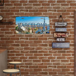 plaque décorative paysage urbain barcelona argenté moderne décoration murale maison bar