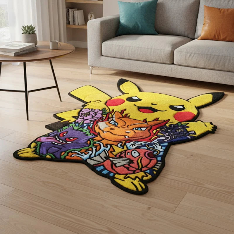 tapis pokémon pikachu jaune dessin animé orange bleu violet tapis flanelle 50cm 80cm 100cm