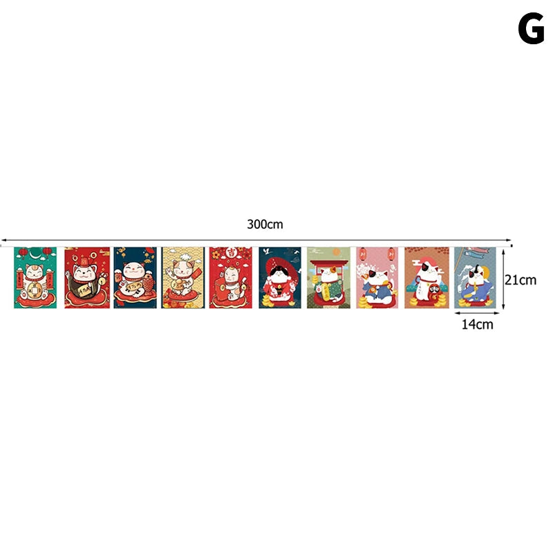 guirlande fanions multicolore motifs japonais traditionnels chat porte bonheur décoration thème japonais festive opaques