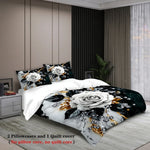 ensemble literie floral luxueux blanc noir or taies d'oreiller fermeture éclair couverture sans garniture