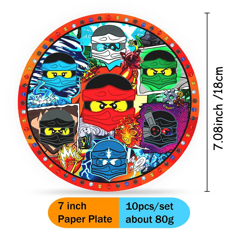 décoration anniversaire ninja multicolore bracelets assiettes verres festif enfants pack 20 assiettes 10 verres