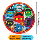 décoration anniversaire ninja multicolore bracelets assiettes verres festif enfants pack 20 assiettes 10 verres