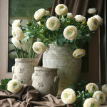 décoration intérieure ranunculus artificiels fleurs soie multicolore blanc crème jaune rouge salon maison