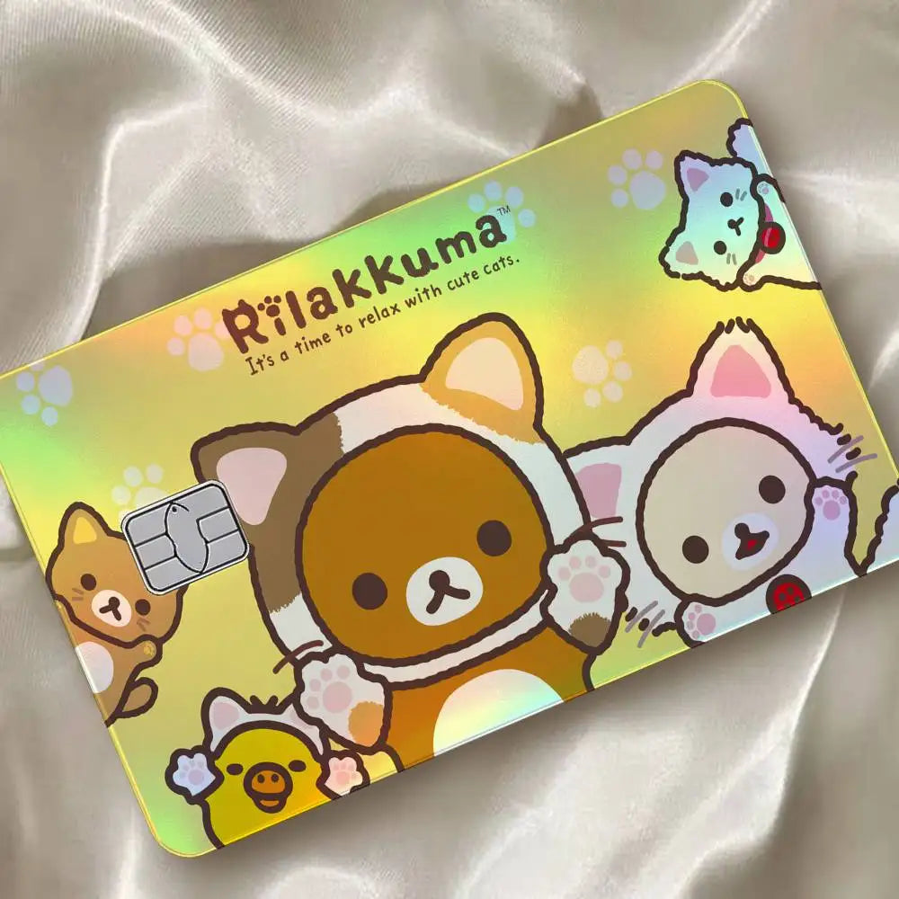 autocollants carte d'identité dessin animé rilakkuma chats motifs floraux multicolore résistants eau protection vinyl
