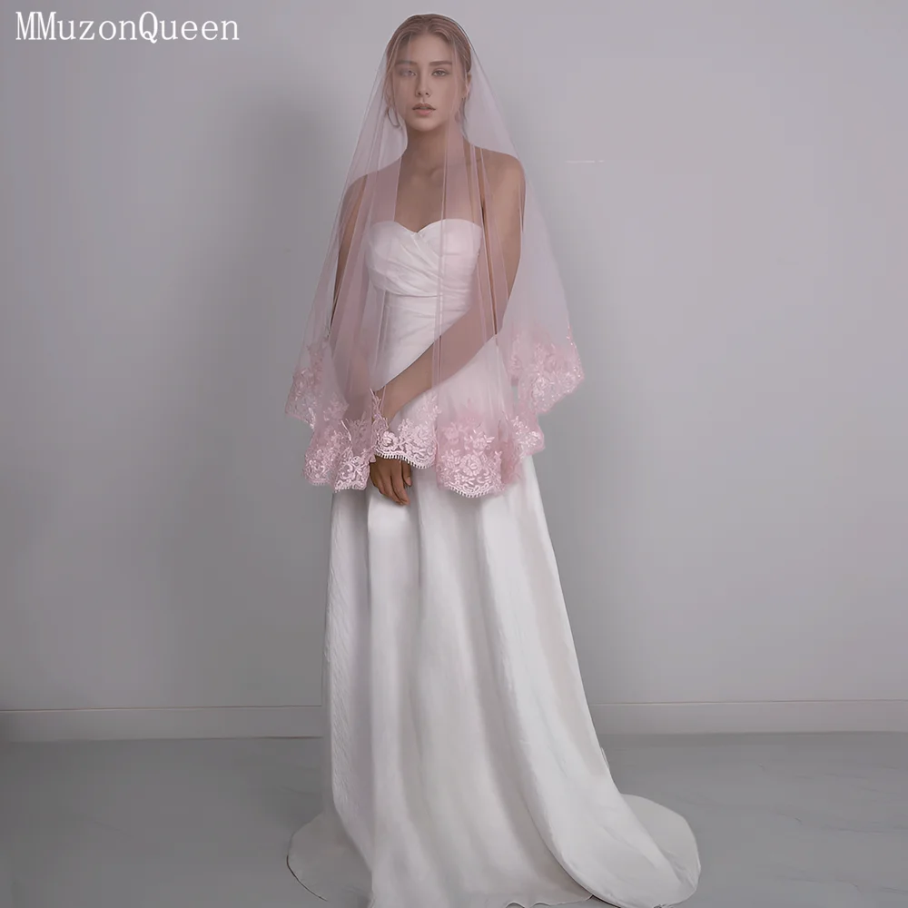 voile mariée rose broderie florale classique 150cm longueur 160cm largeur 160g poids translucent adult