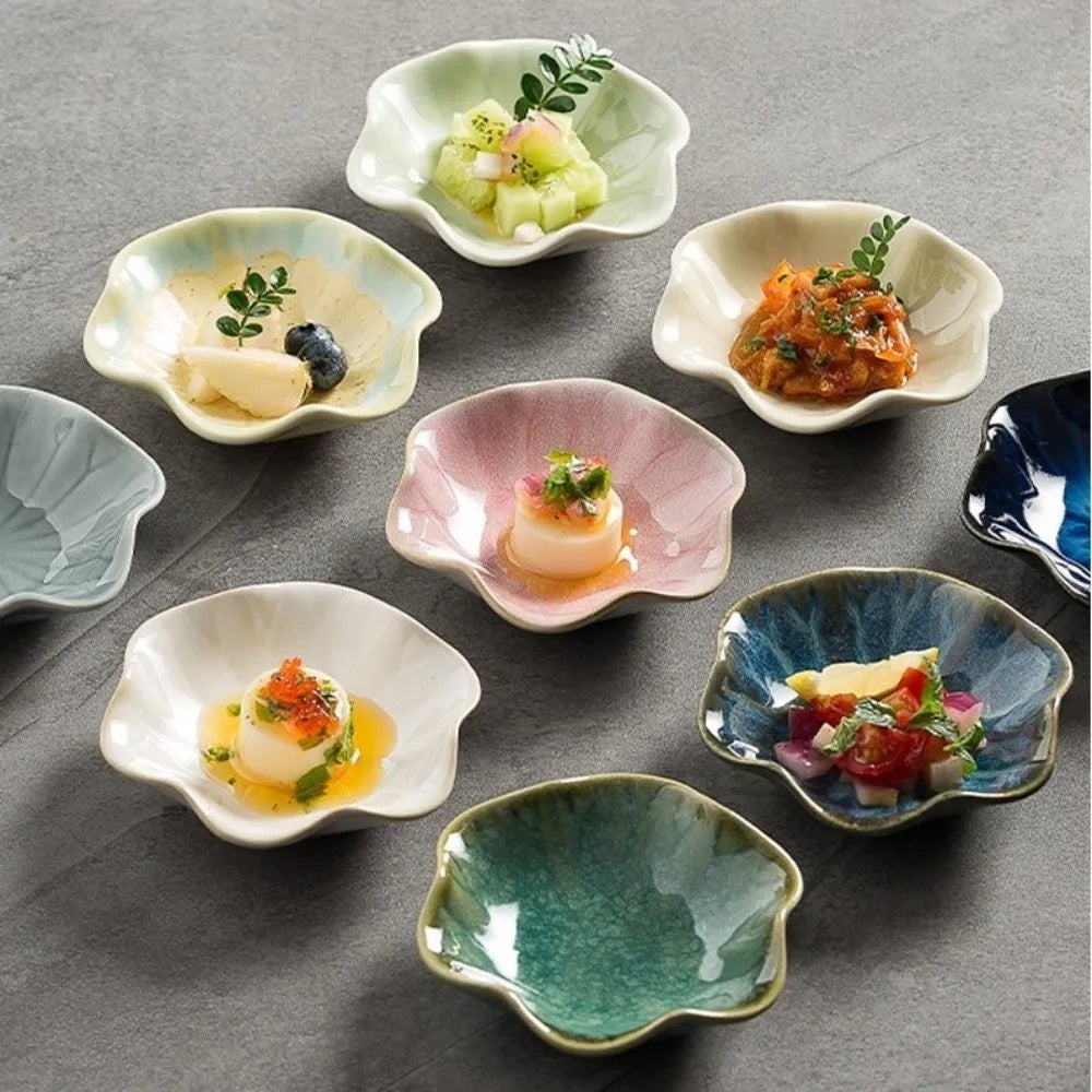 assiettes dessert céramique moderne mini bols fruits sauces décoratives vert bleu rose blanc lotus