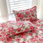taies d'oreiller polyester fleurs roses feuilles vertes classique blanc rose vert gris