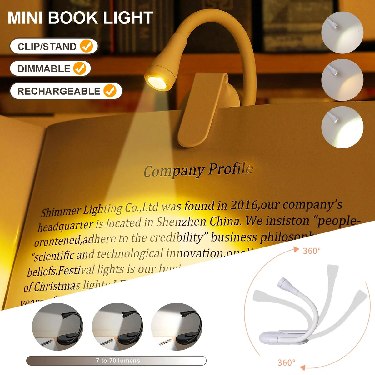 lampe lecture rechargeable led pince nuit petite table usb moderne blanc