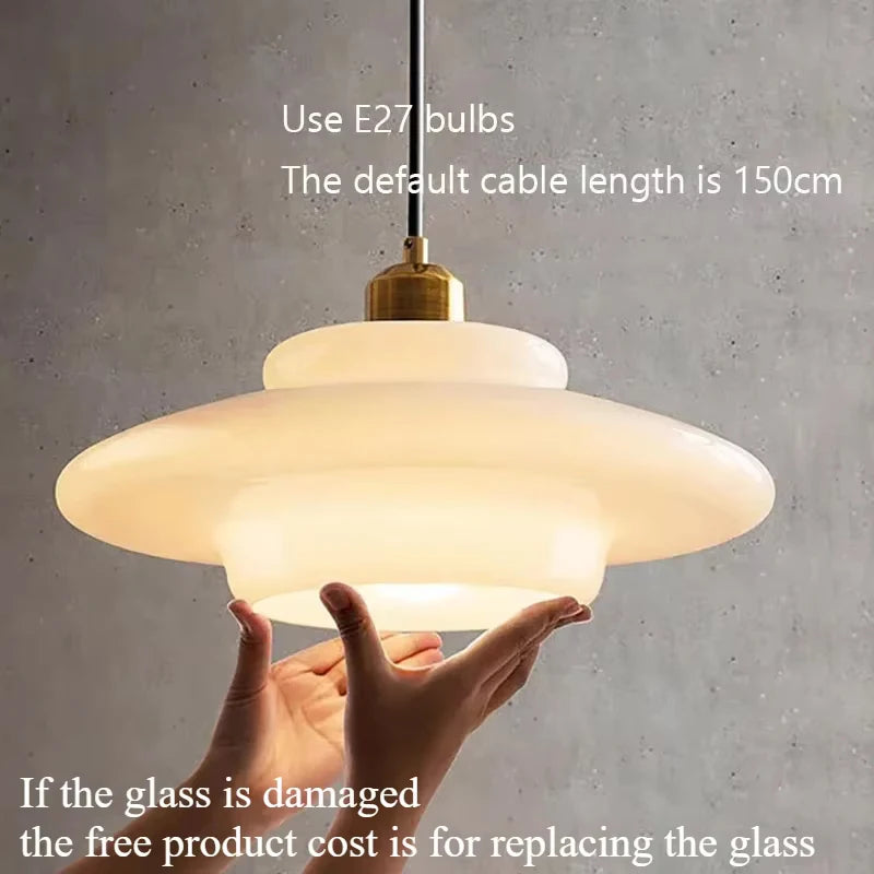 suspension lumineuse moderne blanc doré ampoule e27 câble noir verre rond mat 90 260v