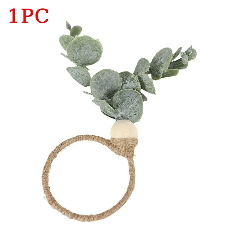 anneaux serviettes feuilles eucalyptus bois tissage artisanal rustique naturel