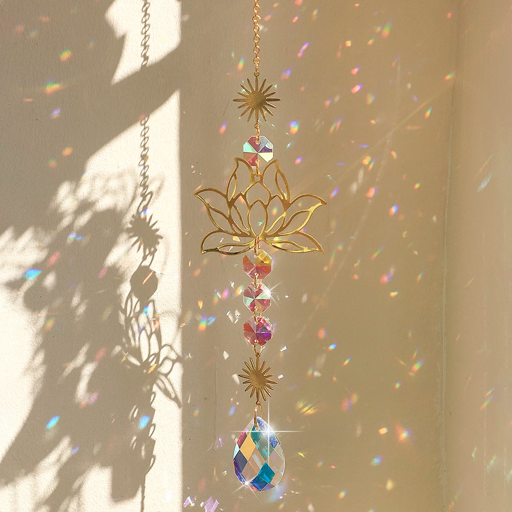 décoration murale suncatcher or multicolore fleur lotus artisanal bohèmeextérieur chambre jardin