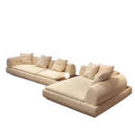 canapé d'angle moderne beige texture bouclée adhésif salon bois éponge scandinave maroc
