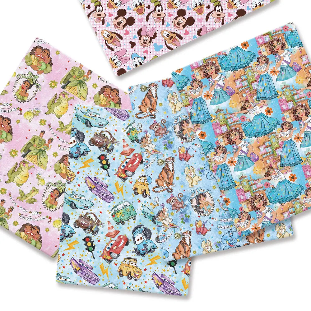 tissu coton disney personnages patchwork rose bleu clair enfants bricolage couture 140x50cm