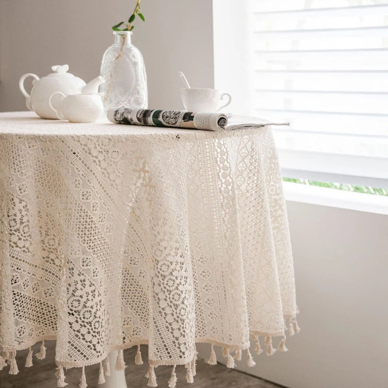 nappe table brodée dentelle géométrique blanc crème réutilisable hiver été mariage fêteextérieur