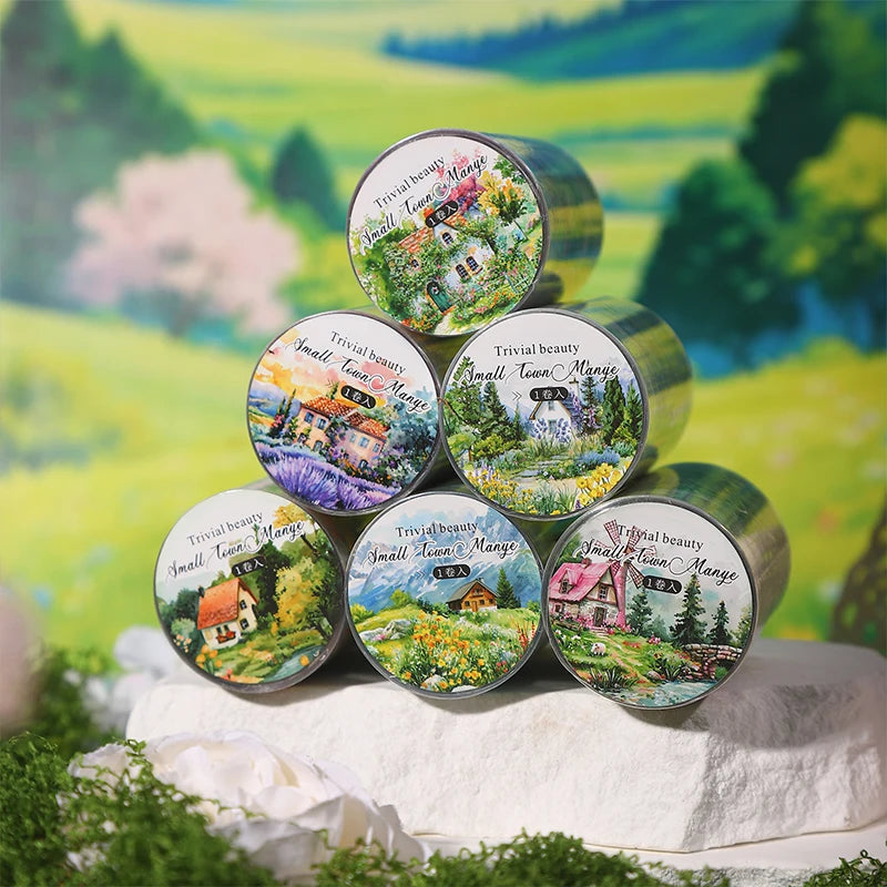 autocollants decoratifs multicolores paysages idylliques scrapbooking bricolage personnages femme sceneries illustrations