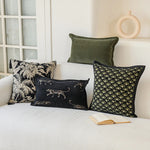 housse coussin lit motif végétal jacquard brodé élégant decoration maison noir beige adhésif