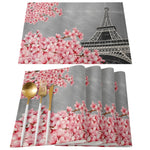 serviettes table imprimées tour eiffel fleurs cerisier moderne rose gris beige