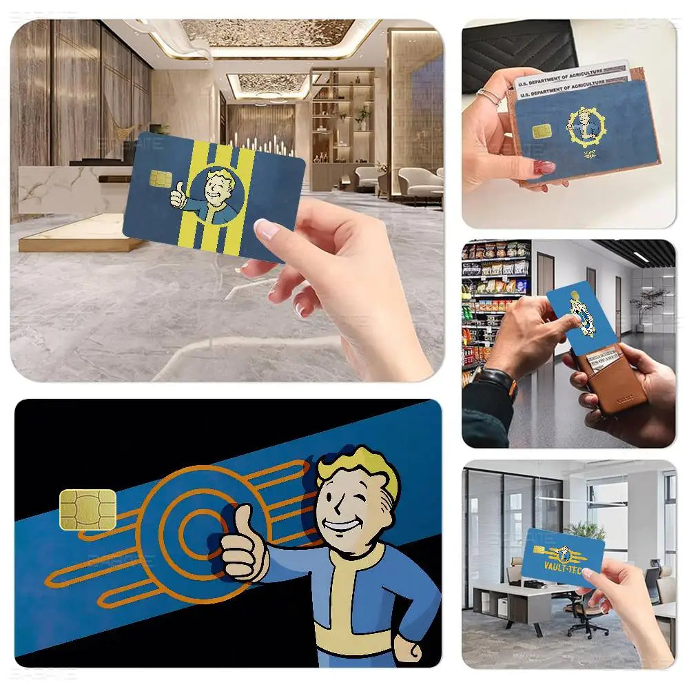 sticker carte crédit dessin animé moderne adhésif réutilisable waterproof bleu noir doré