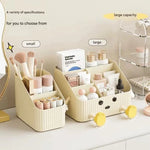 boîte rangement cosmétique beige rayures modernes poignées maquillage soins peau crèmes lotions emballages