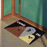 tapis d'entrée antidérapant pvc chatons lunettes moderne come in vert gris