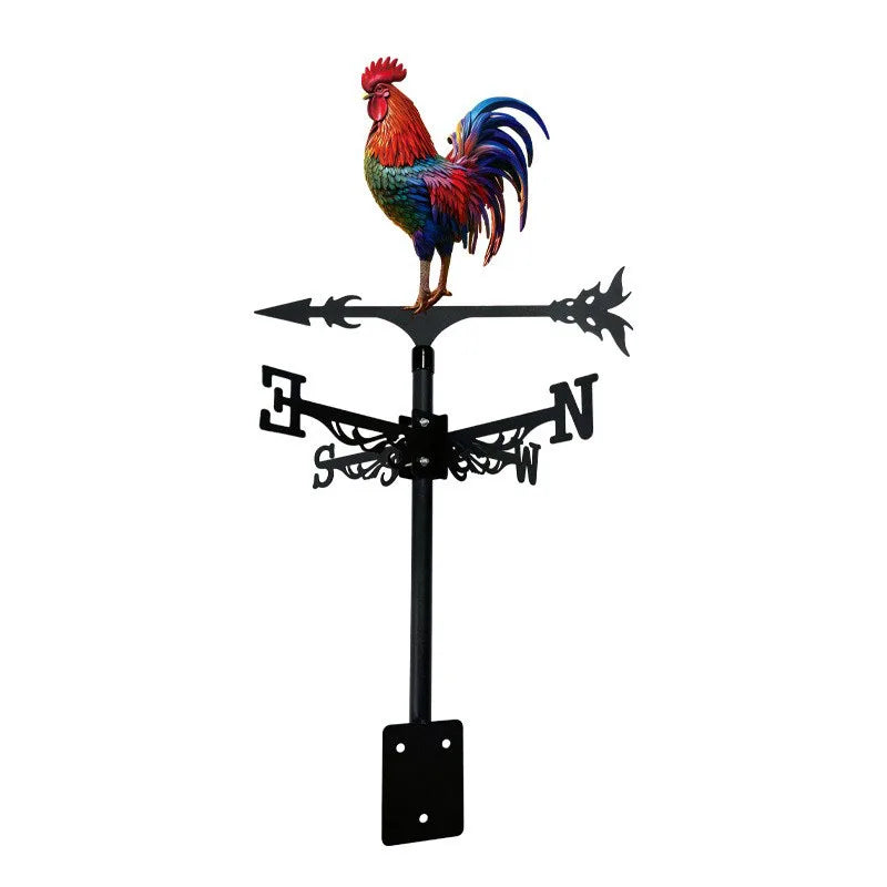 vent indicateur coq rose vents motifs floraux tige métallique plaque fixation couleurs vivesextérieur decoratif