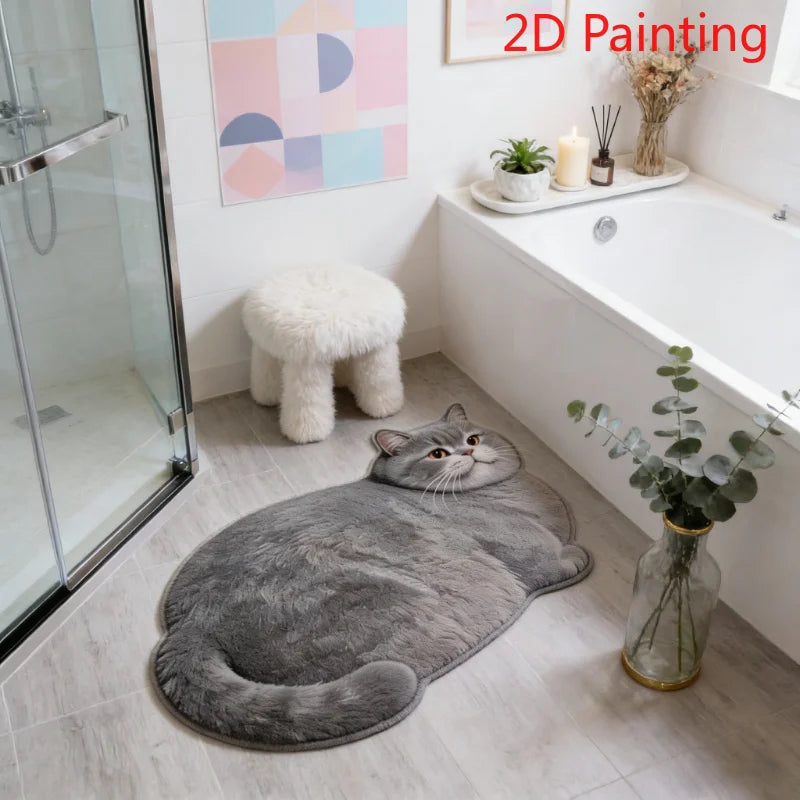 tapis gris imprimé chat pelucheux antidérapant intérieur extérieur facile entretenir