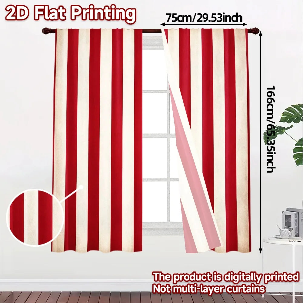 rideau rayures rouge blanc moderne polyester fenêtre française deux panneaux