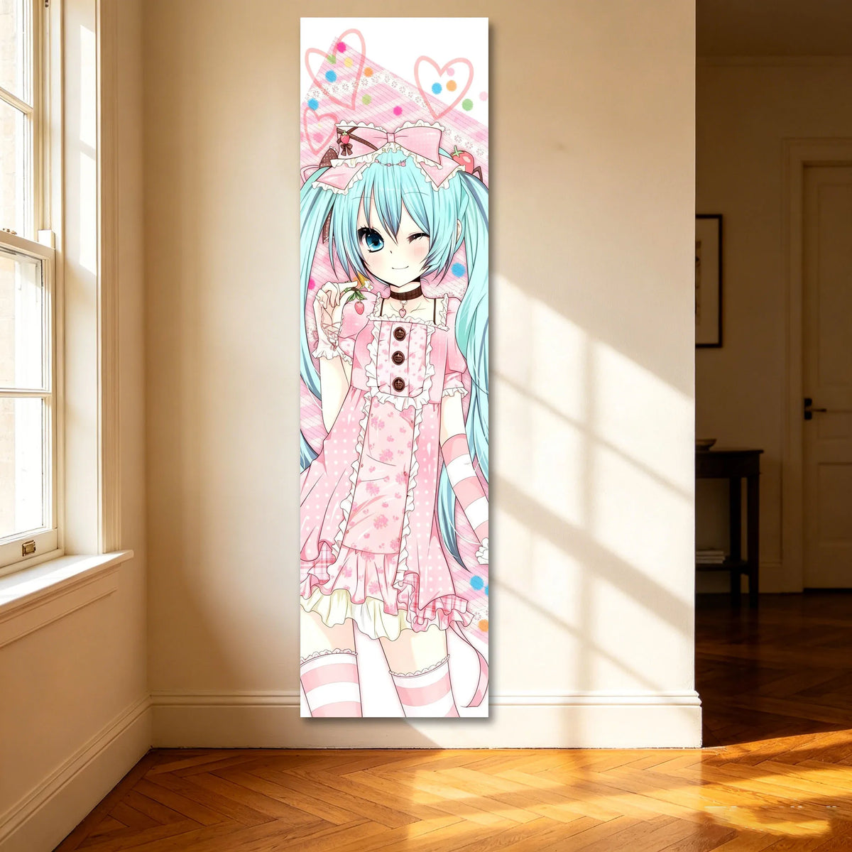 affiche murale anime rose blanche bleue twintails robe pois opaque chambre dortoir