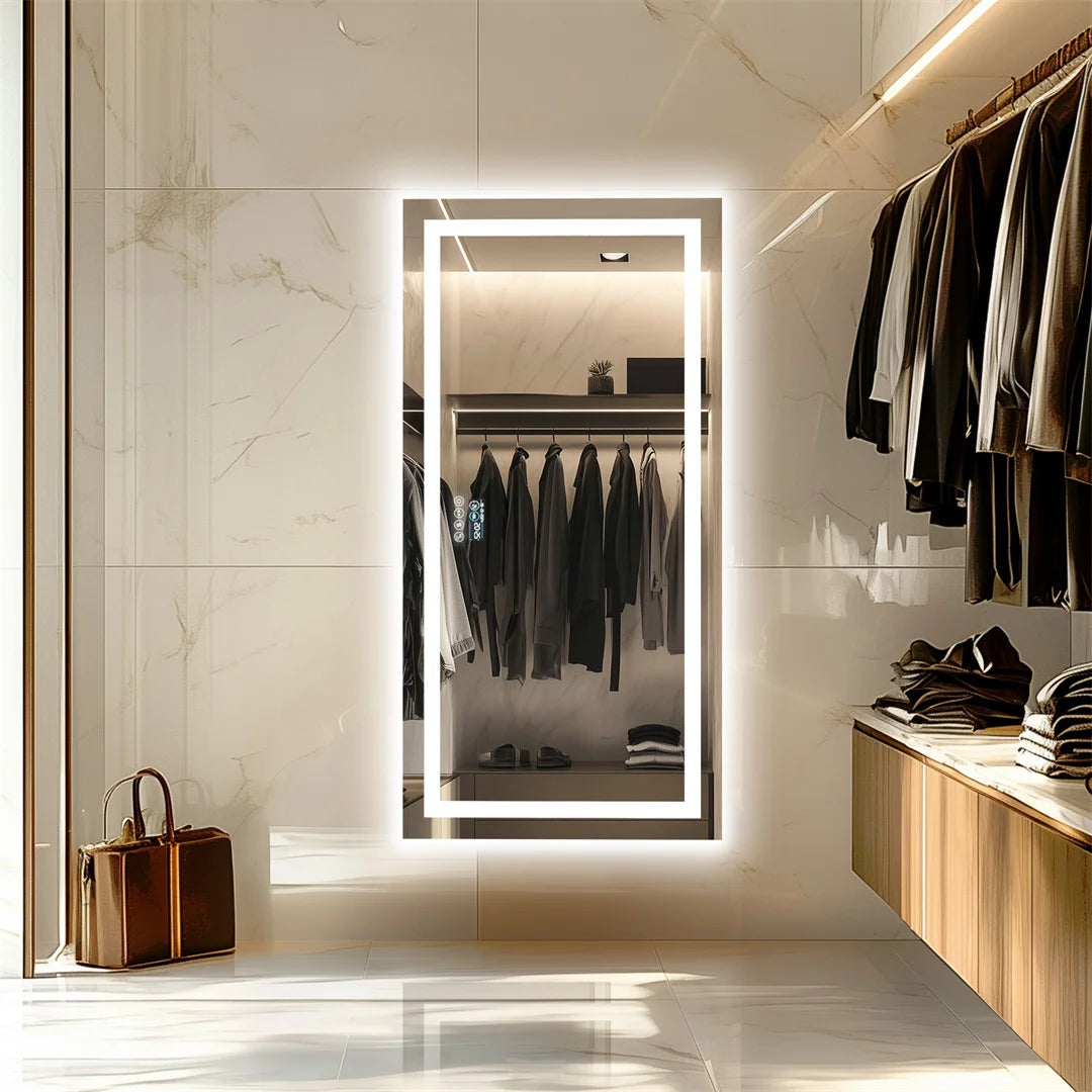 miroir lumineux moderne marbre blanc noir antibuée led bluetooth défog couleurs