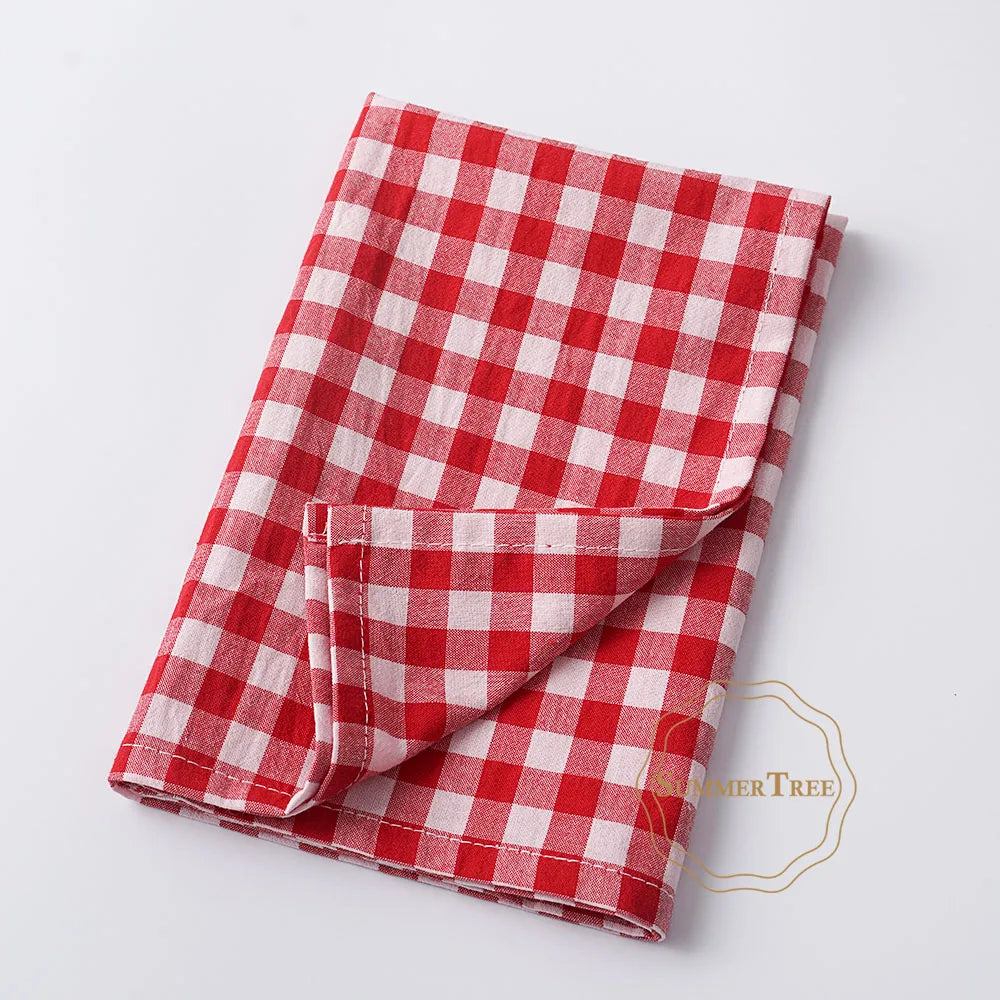 serviettes table coton carreaux rouge blanc marron bleu marine jaune noir classiques anneaux dorés