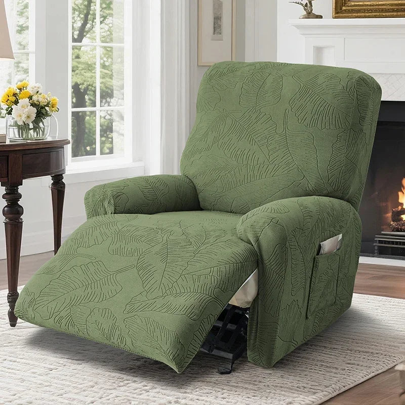 Housse canapé inclinable places vert olive imprimé feuilles moderne adhésif Jacquard polyestère
