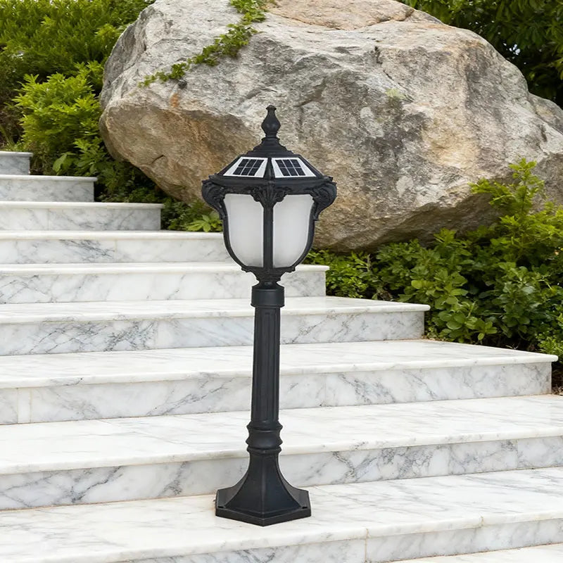 lampe solaire extérieure led imperméable alu noir classique éclairage public jardin villa