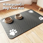 tapis nourriture chien gris rayures pattes diagonales absorbant durable deux bols alimentation