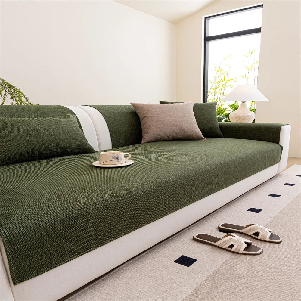 coussin canapé vert olive moderne tissu polyestère petite pointure sans couture