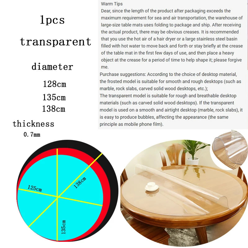couvre table transparent pvc moderne 128cm 135cm 138cm imperméable lavable machine