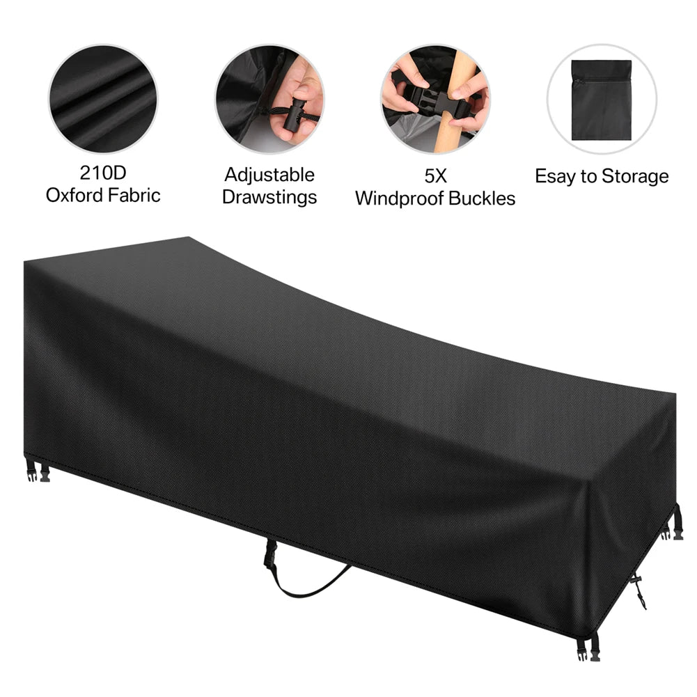 housse protection meubles exterieurs tissu oxford noir moderne boucles vent cordon ajustable résistance intemperies