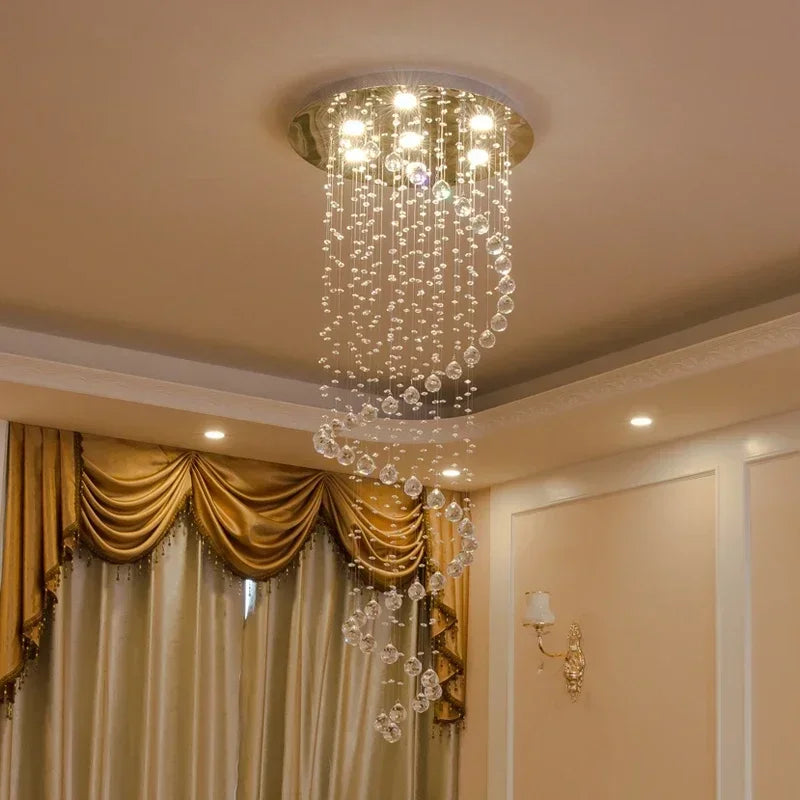 suspension lumineuse moderne cristal transparent argenté spirale élégante chaîne suspendue lumière décoration maison
