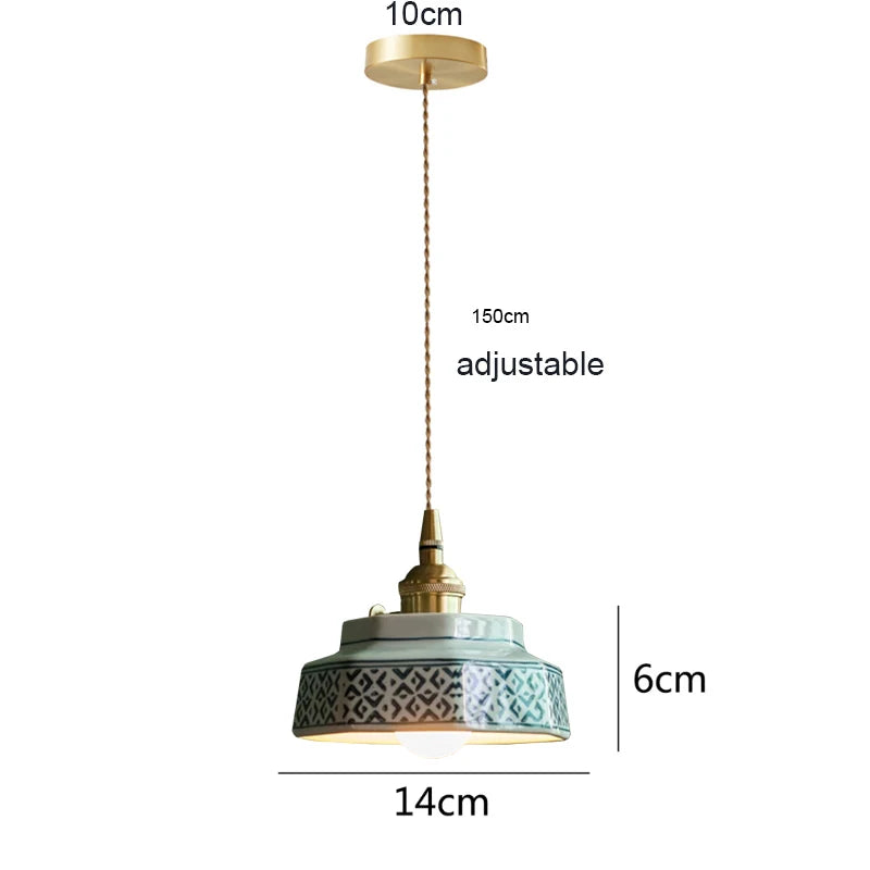 lampe suspendue moderne rouge bleu céramique motif géométrique vintage fleurs salon chambre restaurant
