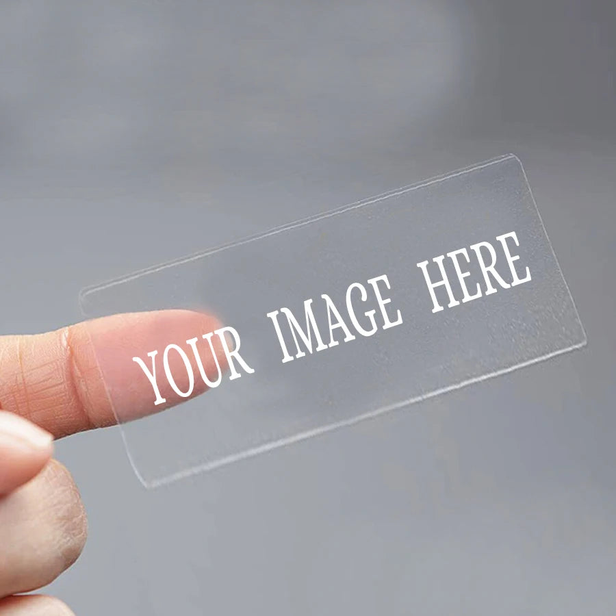 autocollants transparents personnalisables adhésifs textes imprimés modernes ensembles étiquettes variées dimensionsscrição