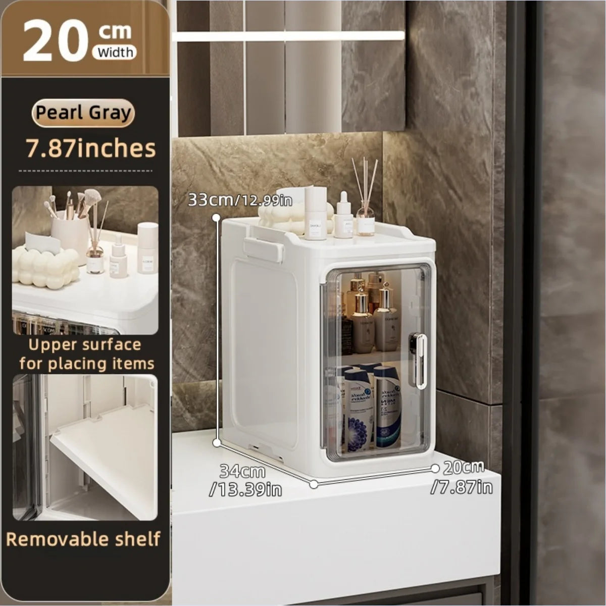 rangements modulaires blancs transparents étagères amovibles porte transparente moderne roulettes
