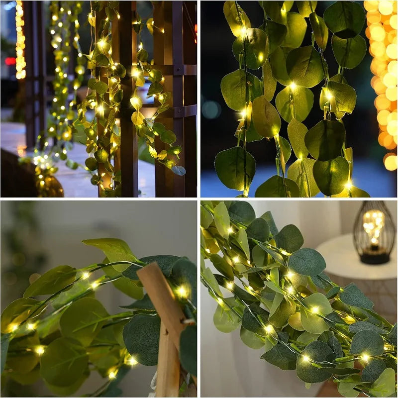 guirlande artificielle feuilles vertes lumiere led decoration maison champetre boheme festive prenuptialeintérieur
