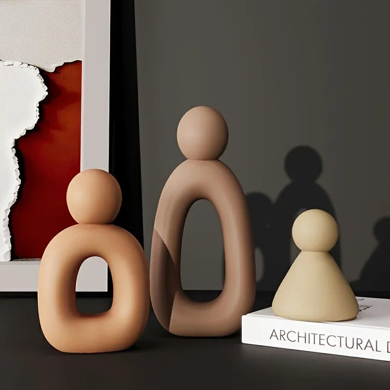 sculptures abstraites modernes minimalistes trois pièces décoration intérieure beige texturée minimaliste