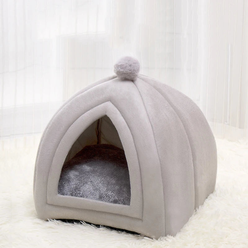 lit chat abri animal velours uni gris rose vert pastel moderne confortable