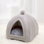 lit chat abri animal velours uni gris rose vert pastel moderne confortable